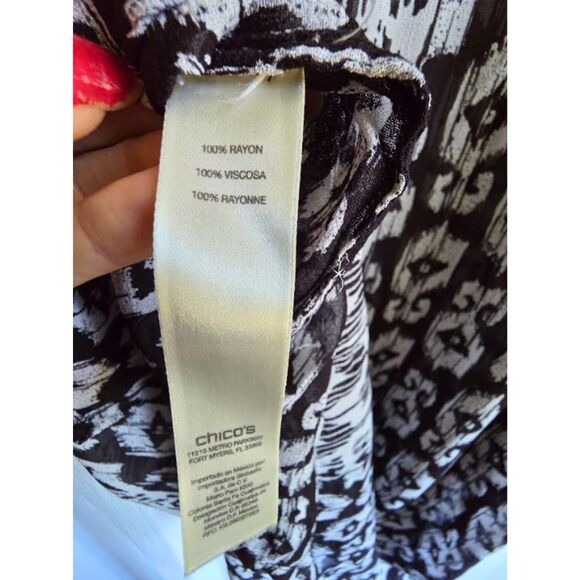 Chico’s Sheer Top Blouse Tunic Black White Red Boho Peasant Gypsy Flowy Sz. 3 XL - Picture 5 of 9